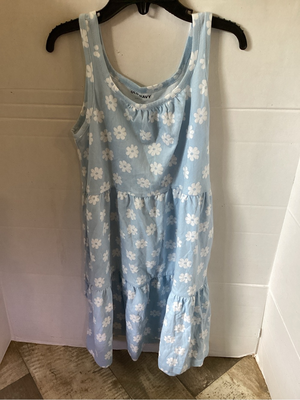Girls Light Blue & Floral Old Navy Sleeveless Tiered Sun Dress size Medium (8)